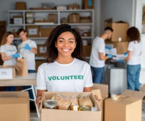 Woman working as a volunteer in a food pantry